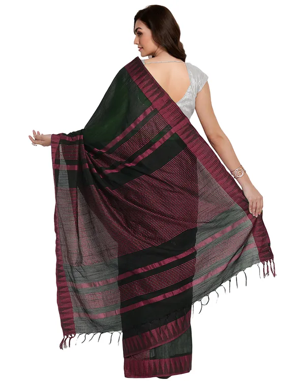 Black_&_Pink_women's__Bhagalpuri_Handloom_Katan_Viscous_Silk_Temple_Border_Saree_Ethnic_Wear_With_Running_Unstitched_Striped_Blouse_Piece