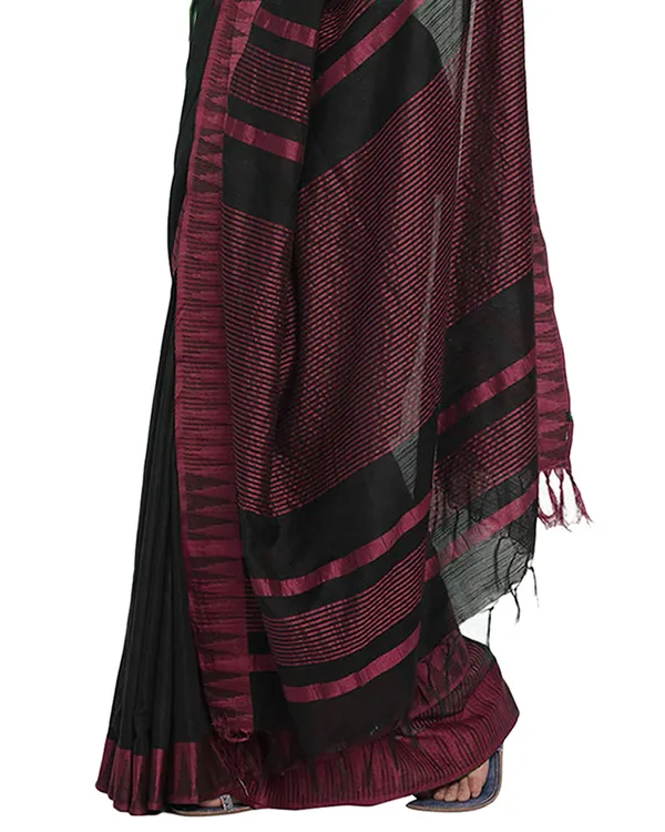 Black_&_Pink_women's__Bhagalpuri_Handloom_Katan_Viscous_Silk_Temple_Border_Saree_Ethnic_Wear_With_Running_Unstitched_Striped_Blouse_Piece