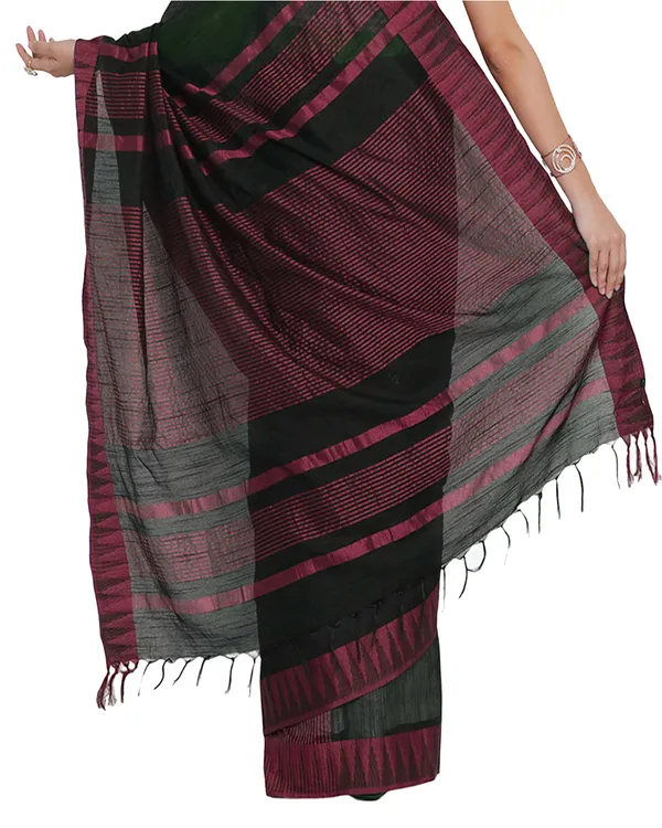 Black_&_Pink_women's__Bhagalpuri_Handloom_Katan_Viscous_Silk_Temple_Border_Saree_Ethnic_Wear_With_Running_Unstitched_Striped_Blouse_Piece