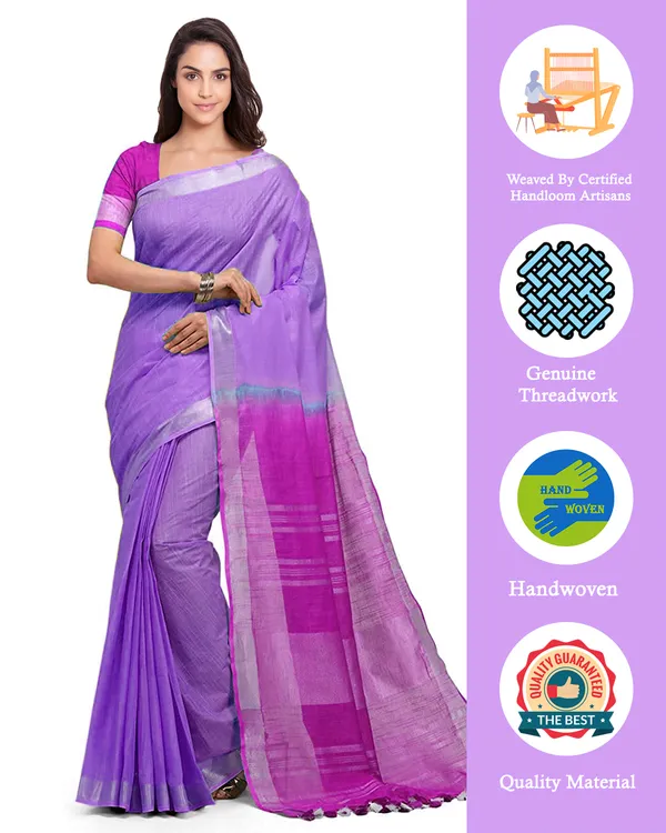 Lilac_Purple_&_Wild_Strawberry_women's_Bhagalpuri_Handloom_Linen_Cotton_Blend_Two_Dye_Saree_With_Running_Unstitched_Blouse_Piece