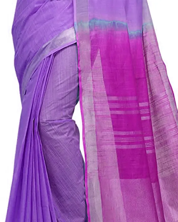Lilac_Purple_&_Wild_Strawberry_women's_Bhagalpuri_Handloom_Linen_Cotton_Blend_Two_Dye_Saree_With_Running_Unstitched_Blouse_Piece