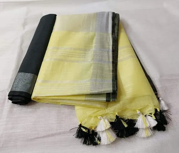 Beige-Black_women's_Bhagalpuri_Blend_Linen_Saree_With_Contrast_Blouse_Piece