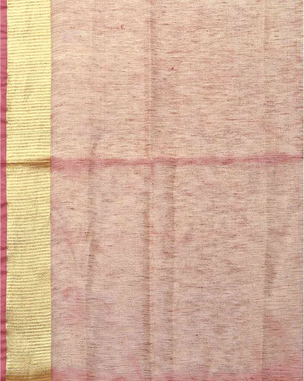 Linen_Tissue_Handloom_Gold_Zari_Border_Bhagalpuri_Brown_Saree