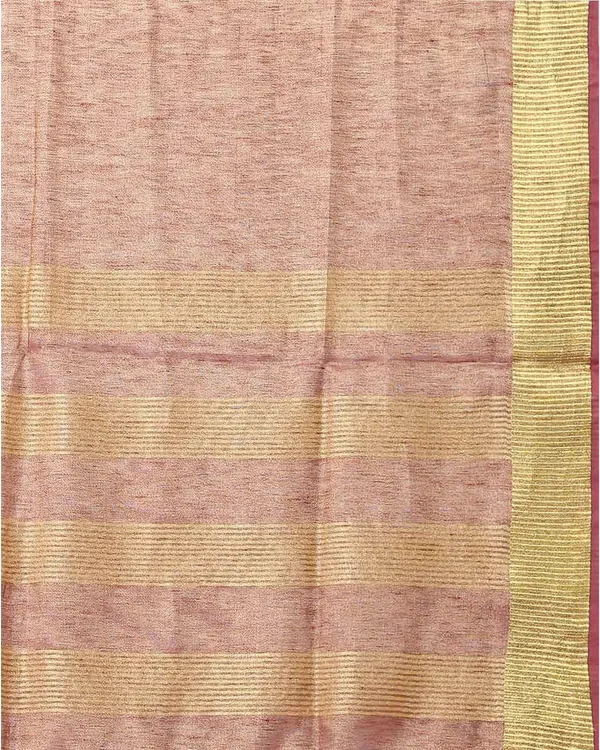 Linen_Tissue_Handloom_Gold_Zari_Border_Bhagalpuri_Brown_Saree