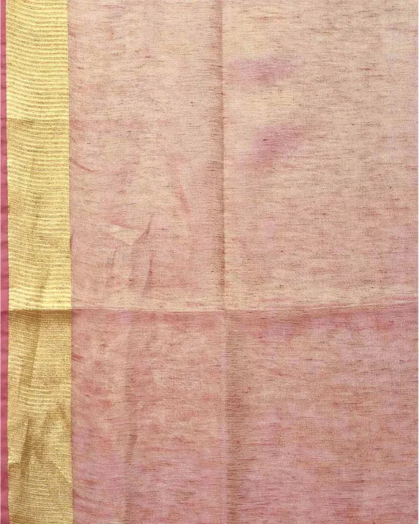 Linen_Tissue_Handloom_Gold_Zari_Border_Bhagalpuri_Brown_Saree