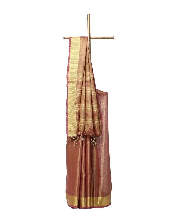 Linen_Tissue_Handloom_Gold_Zari_Border_Bhagalpuri_Brown_Saree