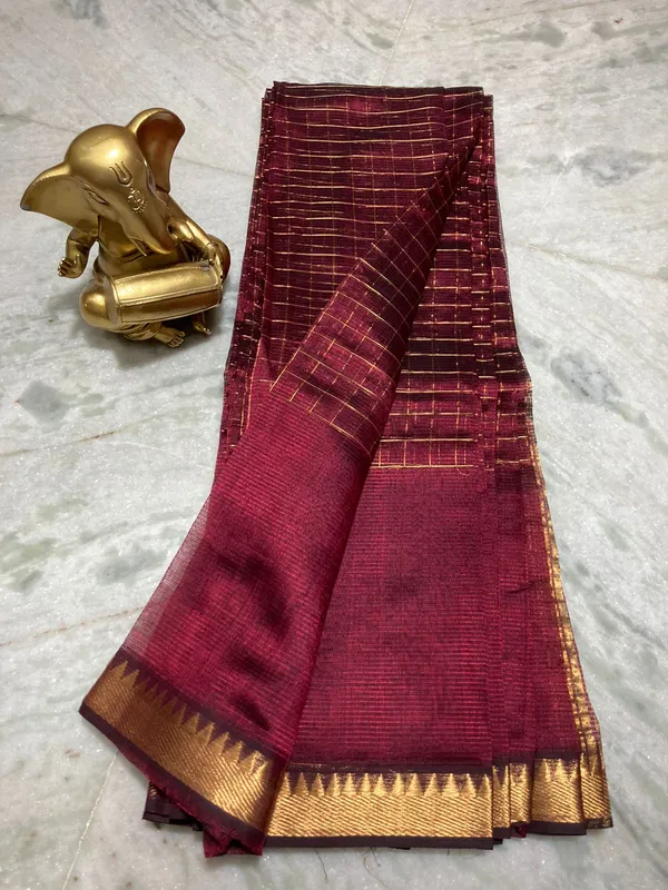 Bhagalpuri_Handloom_Cotton_Silk_Check_Half_Body_Saree_for_women's_(Tyrian_Brown)