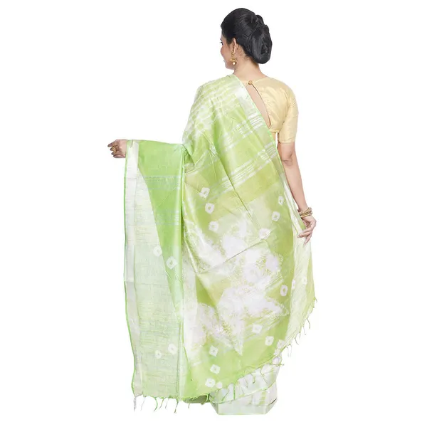 Grey_&_Light_Green_women's_Bhagalpuri_Handloom_Cotton_Linen_Slub_Blend_Tie_Two_Dye_(Sibory_Two_Dye)_Saree_With_Running_Unstitched_Blouse_Piece