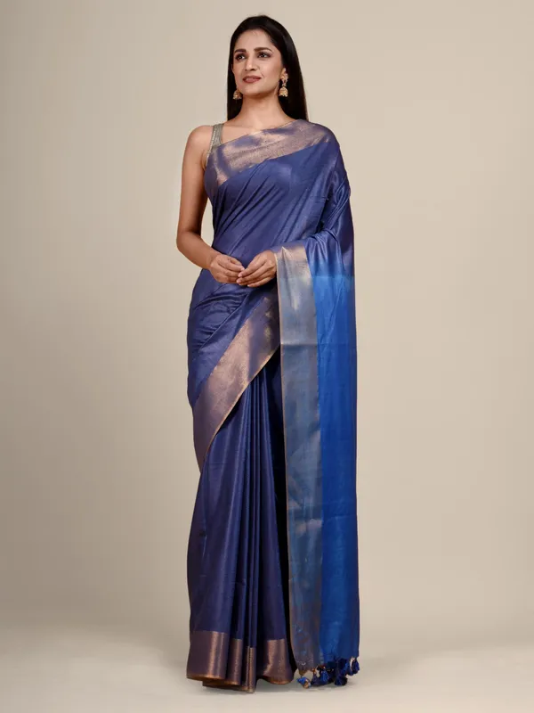 Munga_Silk_Tussar_Blend_Bhagalpuri_Handloom_Moonstone_Egyptian_Blue_&_Havlek_Blue_Saree