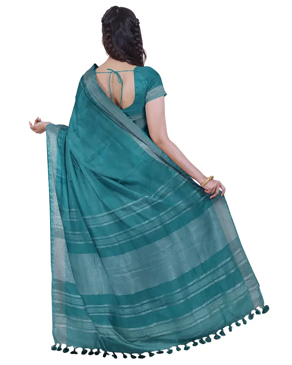 Cobalt_Blue_&_Cyan_women's_Bhagalpuri_Handloom_Cotton-Linen_Blend_Saree_Combo_(Pack_Of_2)_With_Running_Unstiched_Blouse_Piece