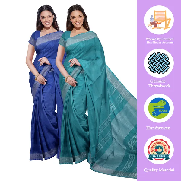 Cobalt_Blue_&_Cyan_women's_Bhagalpuri_Handloom_Cotton-Linen_Blend_Saree_Combo_(Pack_Of_2)_With_Running_Unstiched_Blouse_Piece