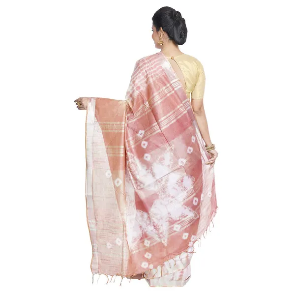 Heliotrope_Purple_&_Tumbleweed_Orange_women's_Bhagalpuri_Handloom_Cotton_Linen_Slub_Blend_Tie_Two_Dye_(Sibory_Two_Dye)_Saree_With_Running_Unstitched_Blouse_Piece
