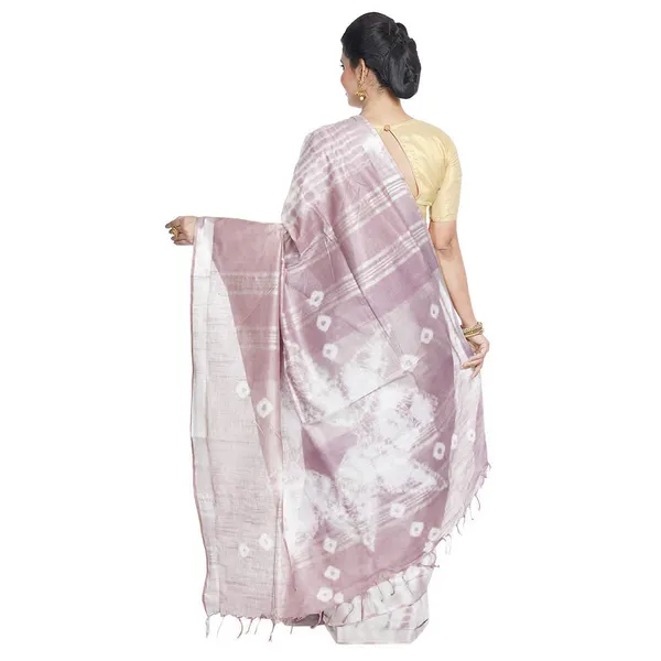 Ultra_Violet_&_Fallow_Brown_women's_Bhagalpuri_Handloom_Cotton_Linen_Slub_Blend_Tie_Two_Dye_(Sibory_Two_Dye)_Saree_With_Running_Unstitched_Blouse_Piece