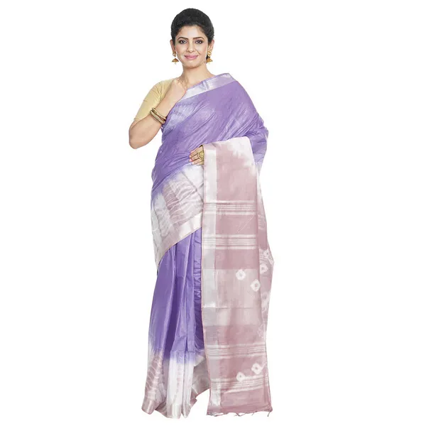 Ultra_Violet_&_Fallow_Brown_women's_Bhagalpuri_Handloom_Cotton_Linen_Slub_Blend_Tie_Two_Dye_(Sibory_Two_Dye)_Saree_With_Running_Unstitched_Blouse_Piece