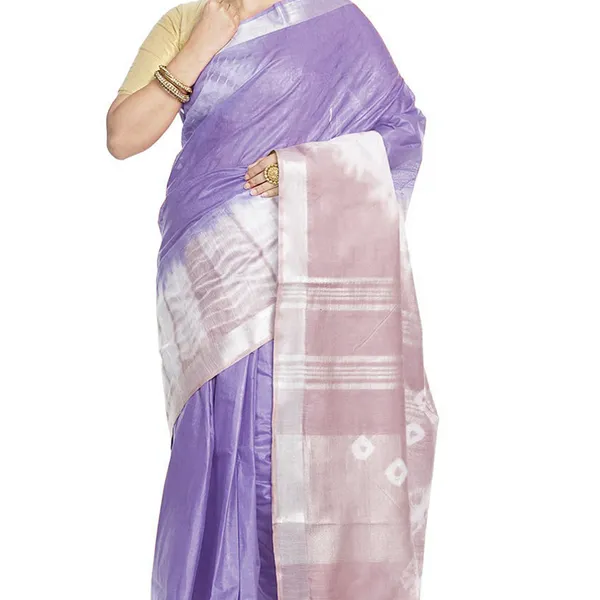 Ultra_Violet_&_Fallow_Brown_women's_Bhagalpuri_Handloom_Cotton_Linen_Slub_Blend_Tie_Two_Dye_(Sibory_Two_Dye)_Saree_With_Running_Unstitched_Blouse_Piece
