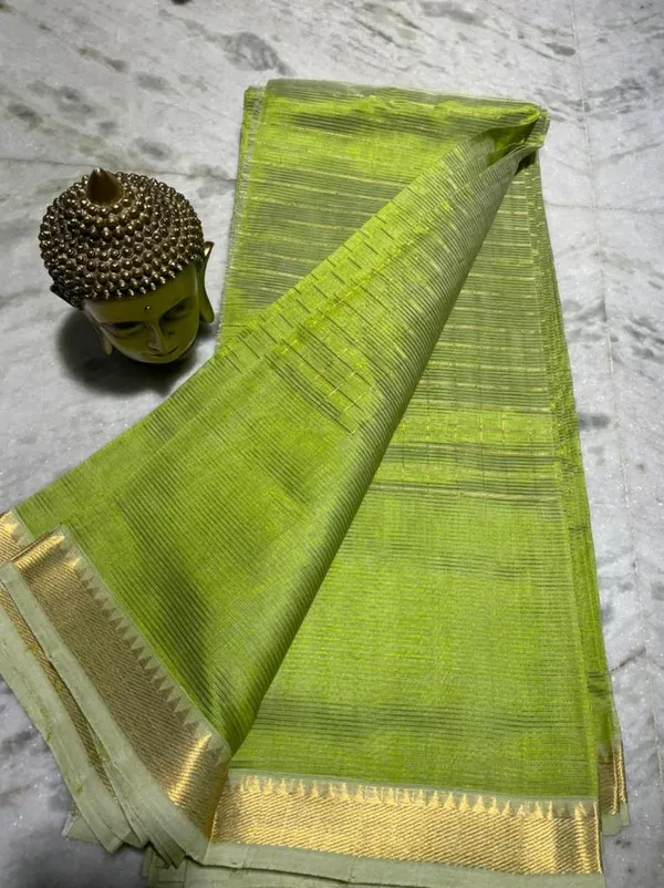 Bhagalpuri_Handloom_Cotton_Silk_Check_Half_Body_Saree_for_women's_(Parrot_Green)