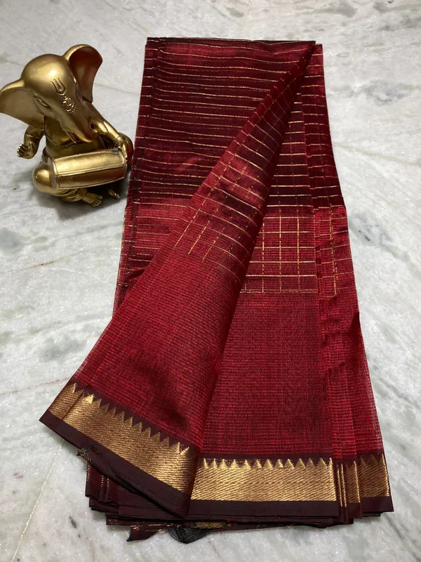 Bhagalpuri_Handloom_Cotton_Silk_Check_Half_Body_Saree_for_women's_(Maroon_Red)