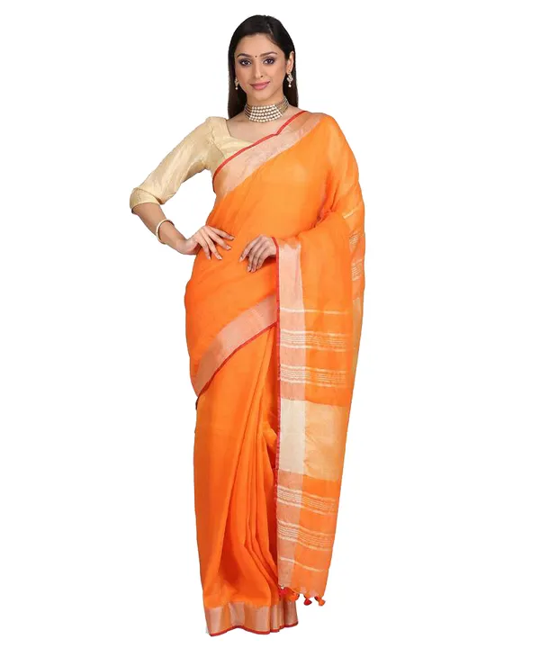 Handloom_Linen_Cotton_Blend_Contrast_Bhagalpuri_Saree_for_Women_(Flame_Orange-Red_)