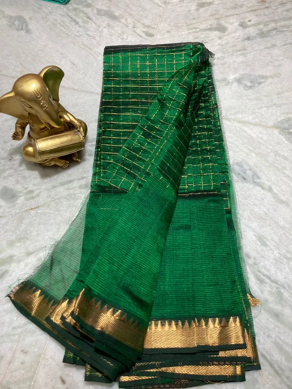 Bhagalpuri_Handloom_Cotton_Silk_Check_Half_Body_Saree_for_women's_(British_Green)