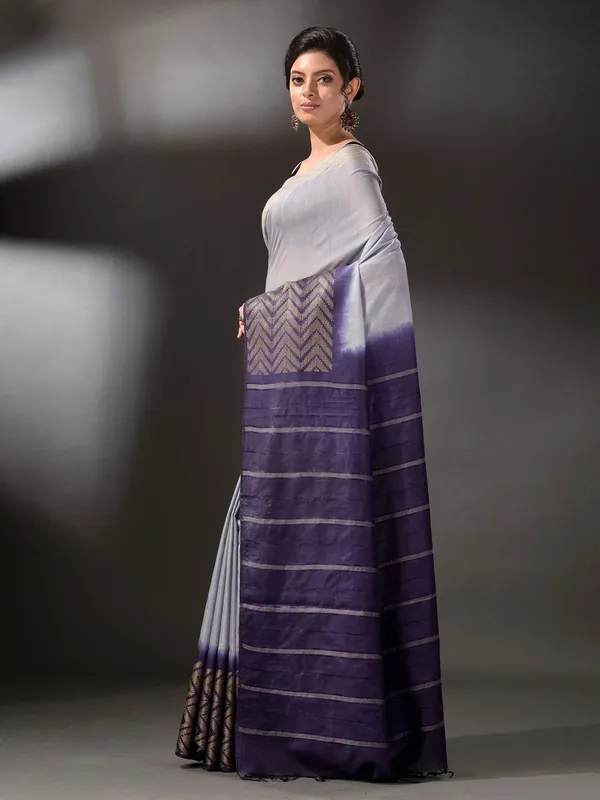 Bhagalpuri_Handloom_Semi_Tussar_Silk_Two_Dye_Saree_(Troit_Grey_&_French_Blue)