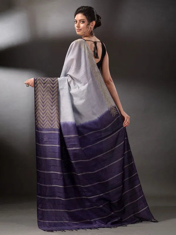Bhagalpuri_Handloom_Semi_Tussar_Silk_Two_Dye_Saree_(Troit_Grey_&_French_Blue)