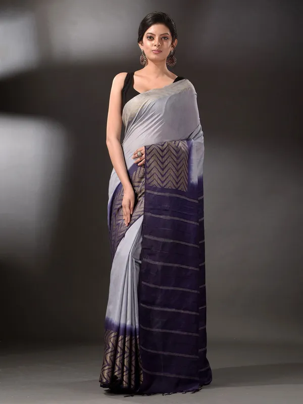 Bhagalpuri_Handloom_Semi_Tussar_Silk_Two_Dye_Saree_(Troit_Grey_&_French_Blue)
