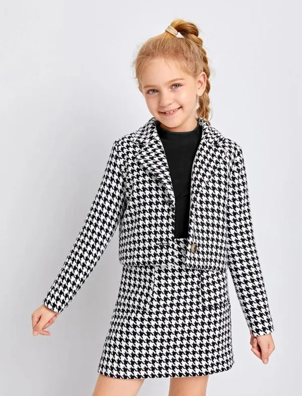 Black_Kid_Girl's_Cotton_Blend_Printed_Modern_Lightweight_Sleeveless_Tshirt_With_Full_Sleeve_Blazer__And__Skirt_3_Piece_Clothing_Set