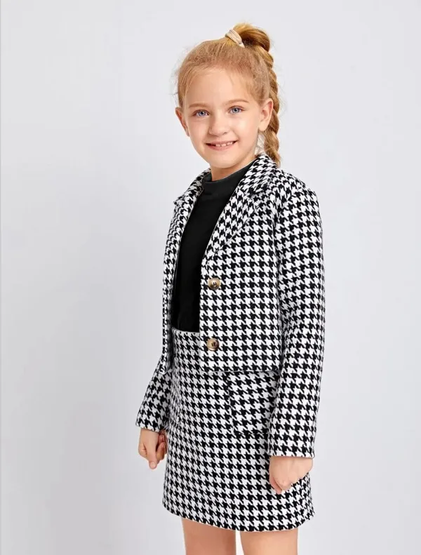 Black_Kid_Girl's_Cotton_Blend_Printed_Modern_Lightweight_Sleeveless_Tshirt_With_Full_Sleeve_Blazer__And__Skirt_3_Piece_Clothing_Set