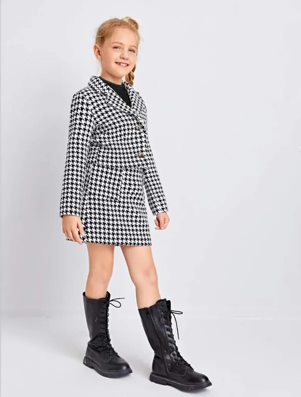Black_Kid_Girl's_Cotton_Blend_Printed_Modern_Lightweight_Sleeveless_Tshirt_With_Full_Sleeve_Blazer__And__Skirt_3_Piece_Clothing_Set