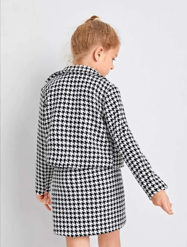 Black_And_White_Kid_Girl's_Cotton_Blend_Printed_Modern_Lightweight_Sleeveless_Tshirt_With_Full_Sleeve_Blazer__And__Skirt_3_Piece_Clothing_Set