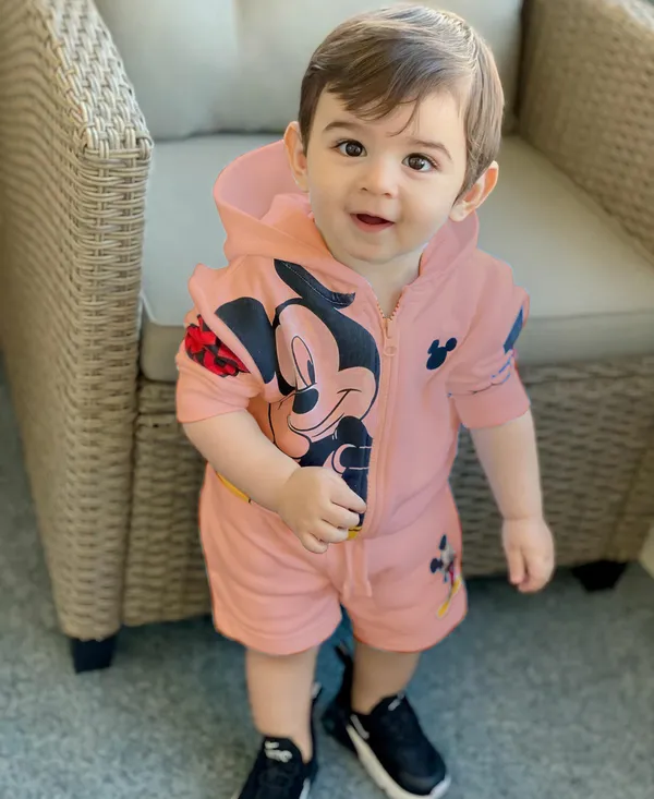 Pack_of_2_Peach_And__White_Baby_Boy_and_Girl_Poly_Cotton_Cartoon_Print_Long_Sleeve_Zipper_Hoodie_With_Shorts