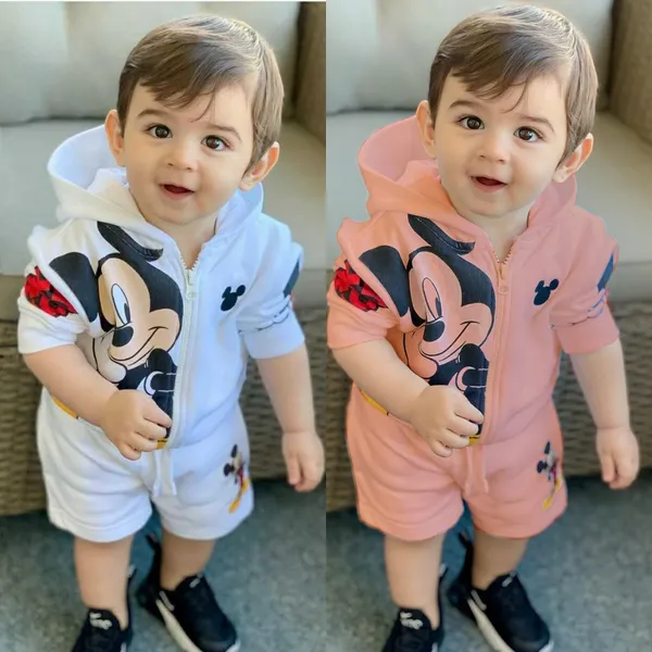 Pack_of_2_Peach_And__White_Baby_Boy_and_Girl_Poly_Cotton_Cartoon_Print_Long_Sleeve_Zipper_Hoodie_With_Shorts