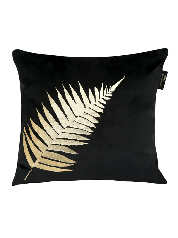 Black_&_Gold_Toned_Set_Of_5_Floral_Velvet_Square_Cushion_Covers_By_Hosta_Homes
