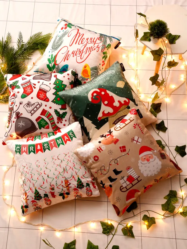 White_Red_Set_Of_5_Abstract_Velvet_Square_Cushion_Covers