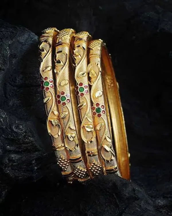 High_Gold_Plated_Flower_Designer_Traditional_Wear_Meenakari_Flower_Bangle_Set(4_Pcs)