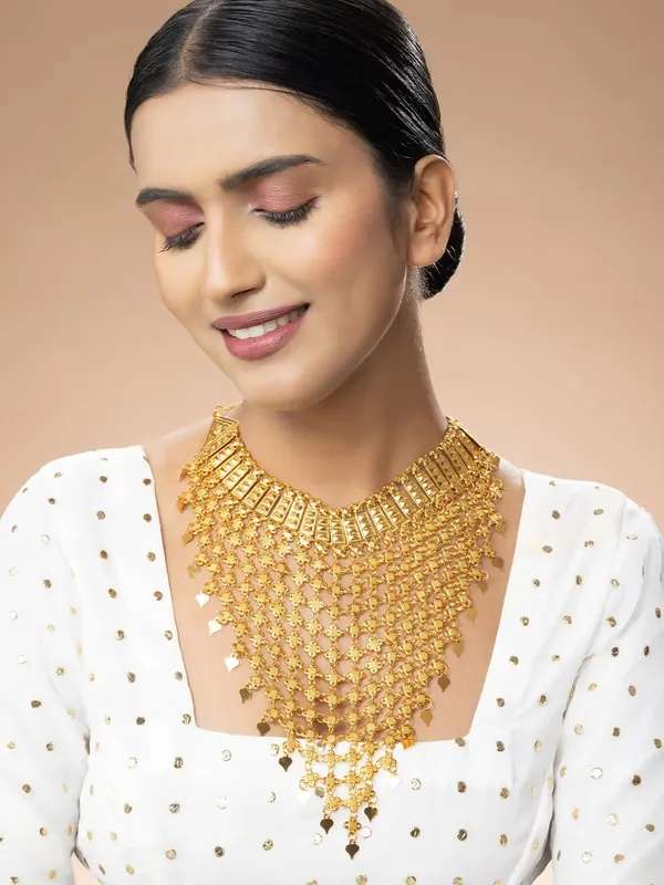 Long layered necklace gold on sale