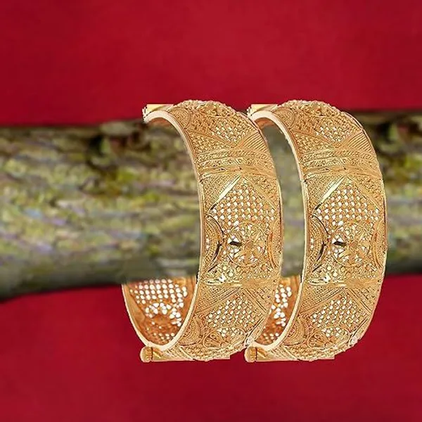 High_Gold_Plated_Flower_Designer_Traditional_Wear_Openable_Bangle_Set(2_Pcs)