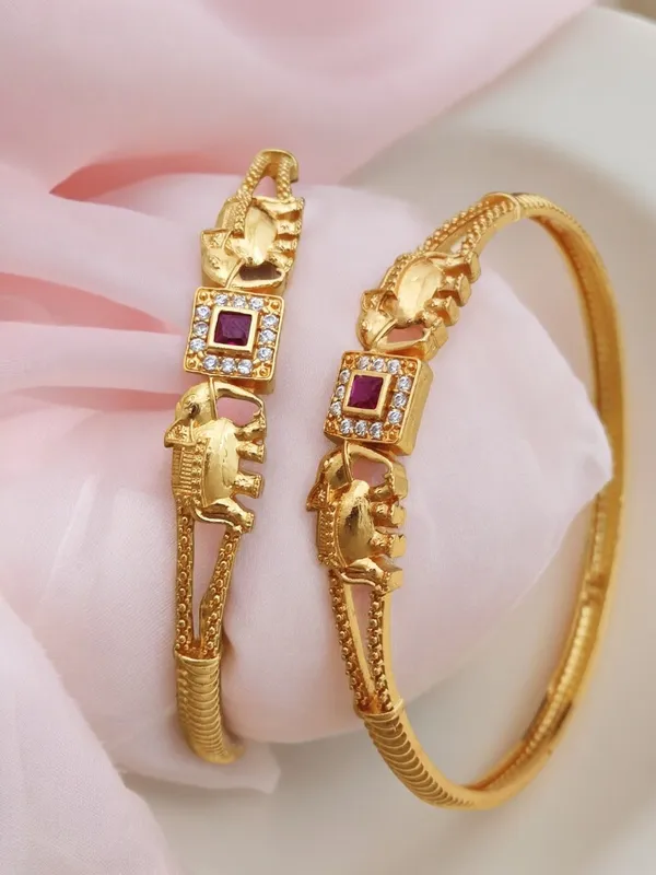 Square_Pink_Ruby_&_And_Diamond_Studded_Micro_Gold_Plated_Elephant_Designer_Bangle_Set_Of_2_Pcs