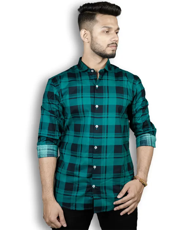 Cotton_Printed_Green_Checks_Shirt_Premium_Cotton_Blend