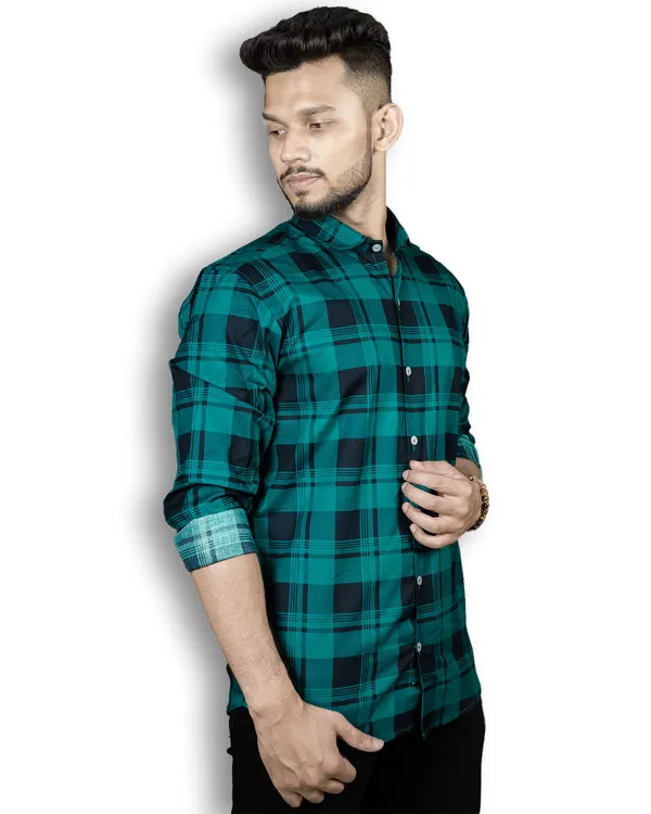 Cotton_Printed_Green_Checks_Shirt_Premium_Cotton_Blend