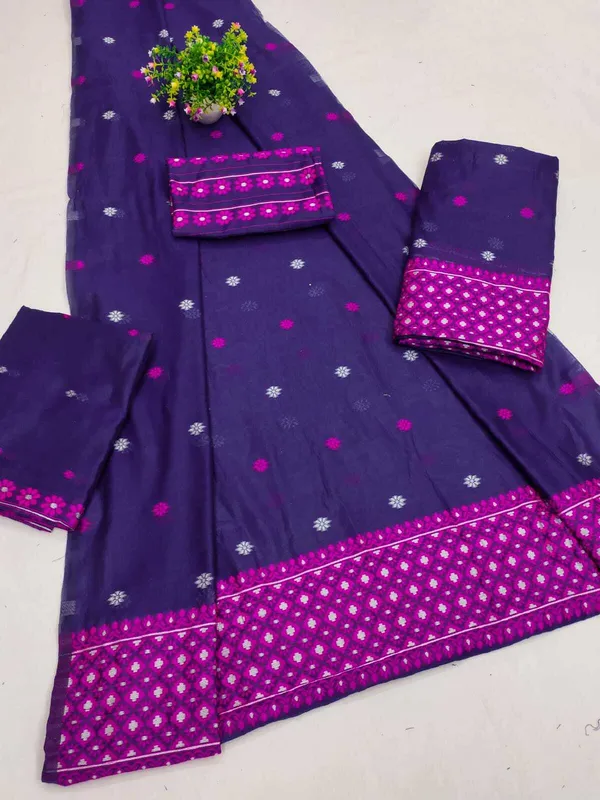 Royal_Blue_Self_Design_Mekhela_Chador_Cotton_Blend_Saree
