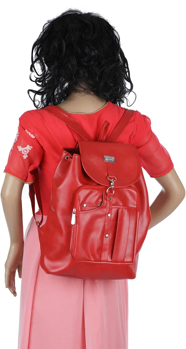 New_Artificial_Leather_Casual_Purse_Fashion_School_Leather_Backpack_Shoulder_Ba_20_L_Backpack_(Red)