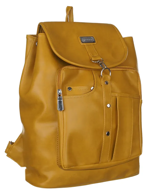New_Artificial_Leather_Casual_Purse_Fashion_School_Leather_Backpack_Shoulder_Ba_20_L_Backpack_(Yellow)