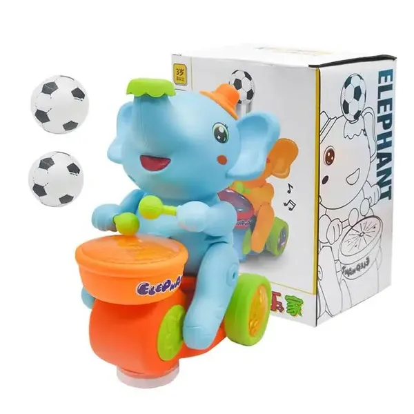Toys hub Musical Walking Elephant Drummer Toy for Kids Toddlers with Flashing Light Amazing Sound Beating Drum Blowing Ball Best for Gifting Boys