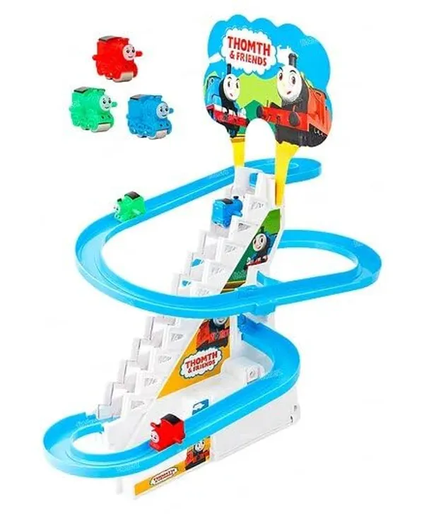 Toys hub Electric Toy Set for Kids 3 Small Thomth Friends Stair Climbing Roller Coaster with LED Lights Music Button Funny Toys Creative and Fun