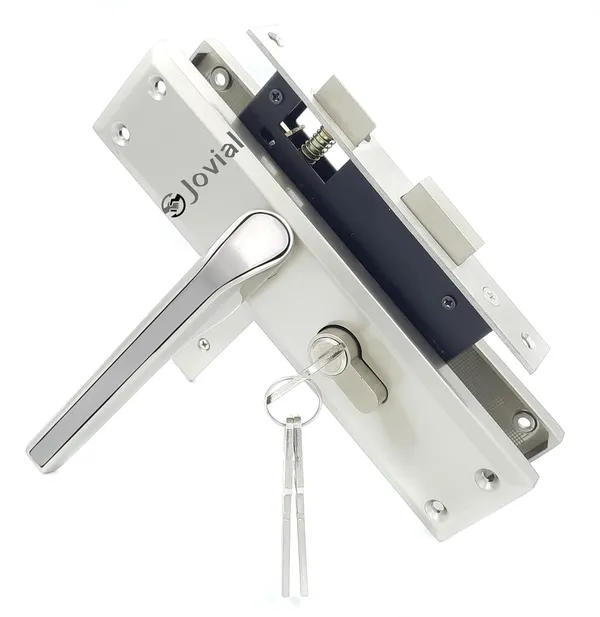 CY-02L_8"_Plate_Mortise_Door_Lock_Handle_Set/Mortise_Lock_with_Brass_Lock_Body_and_60mm_Brass_Cylinder_Set_with_3_Brass_Computerised_Keys(Silver_Satin_Finish)