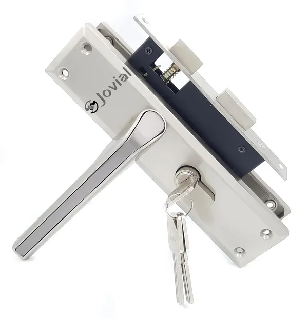 CY-02L_8"_Plate_Mortise_Door_Lock_Handle_Set/Mortise_Lock_with_Brass_Lock_Body_and_60mm_Brass_Cylinder_Set_with_3_Brass_Computerised_Keys(Silver_Satin_Finish)