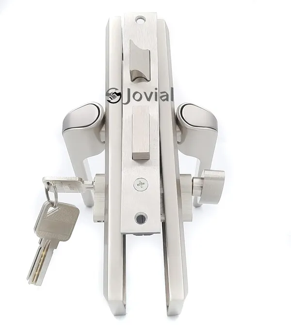 CY-02L_8"_Plate_Mortise_Door_Lock_Handle_Set/Mortise_Lock_with_Brass_Lock_Body_and_60mm_Brass_Cylinder_Set_with_3_Brass_Computerised_Keys(Silver_Satin_Finish)