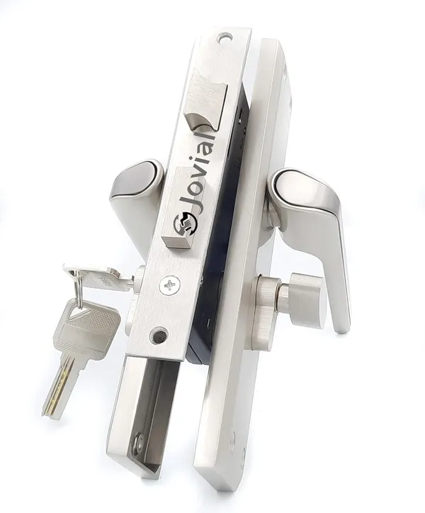 CY-02L_8"_Plate_Mortise_Door_Lock_Handle_Set/Mortise_Lock_with_Brass_Lock_Body_and_60mm_Brass_Cylinder_Set_with_3_Brass_Computerised_Keys(Silver_Satin_Finish)