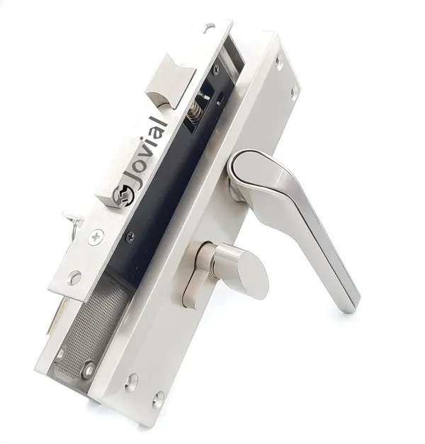 CY-02L_8"_Plate_Mortise_Door_Lock_Handle_Set/Mortise_Lock_with_Brass_Lock_Body_and_60mm_Brass_Cylinder_Set_with_3_Brass_Computerised_Keys(Silver_Satin_Finish)